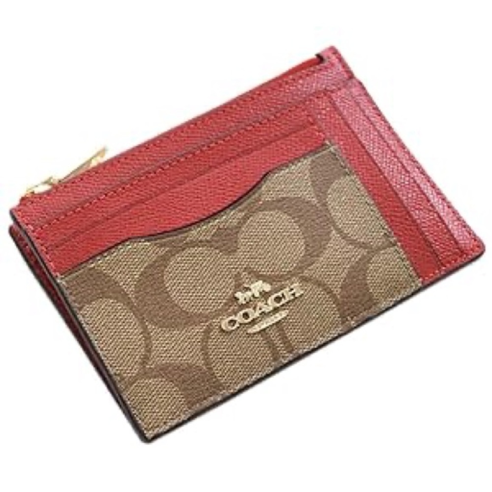 Coach Signature Red and Brown Key Card Holder - Picture 2 of 9